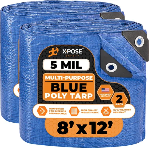 Vista 58 de Xpose Safety - Lona de polietileno ligera azul – Funda protectora multiusos, paño de goteo – duradero, impermeable, resistente a la intemperie