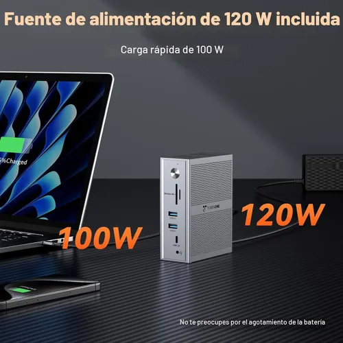 Vista 5 de TobenONE USB C Laptop Docking Station 3 Monitors, Triple 4K DisplayLink Dock with 120W Power Adapter, for MacBook M1-M5/Mac mini/Windows, 3X HDMI