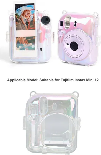Vista 2 de Funda transparente para mini 12 instantáneos, cámara de película con capacidad para 10 películas en la parte posterior y correa ajustable