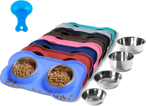 Vista 9 de Hubulk - Comedero doble de acero inoxidable con base de silicona antideslizante antiderrames y pala para alimento, para perros pequeños, medianos