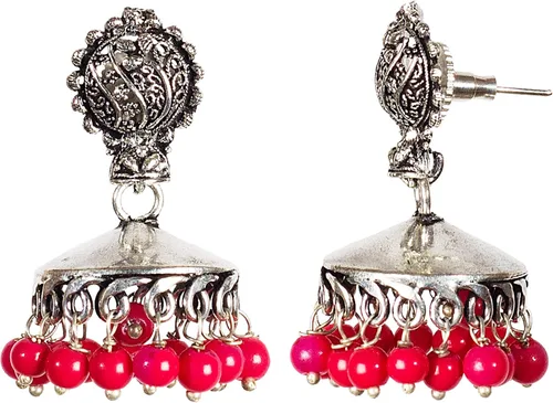 Vista 2 de Desi Hawker Pendiente oxidado de plata Bali Jhumki Jhumka Joyería Bollywood larga gota colgante lámpara plana ni-6, Metal, No es una piedra preciosa