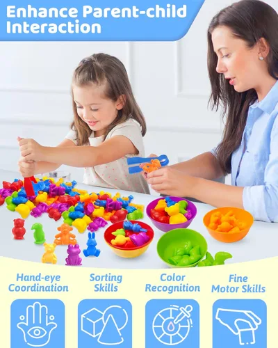Vista 4 de Oomloid Animales para Contar Juguetes Montessori para Niños de 3, 4, 5 Años, Niños y Niñas, Juguetes Educativos Sensoriales para Actividades