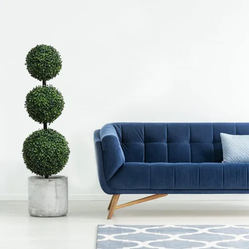 Vista 5 de momoplant Topiarios artificiales para exteriores, árbol de boj de triple bola de 3.3 pies (2 piezas), arbustos sintéticos, plantas en maceta