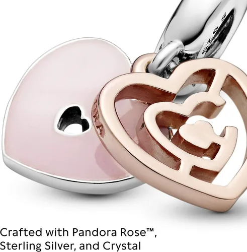 Vista 3 de PANDORA Joyería con dije de cristal colgante de laberinto de corazón rosa y plata de ley Esmalte Cristales