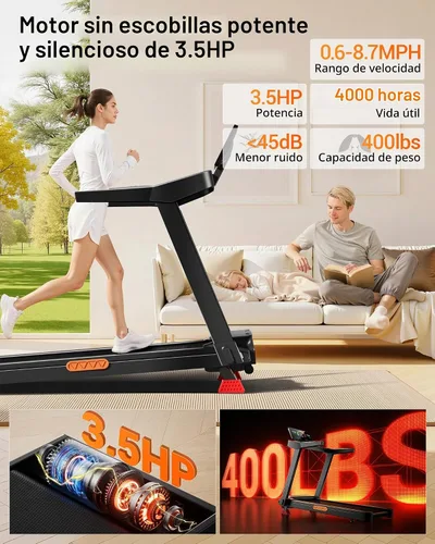 Vista 3 de LONTEK Caminadora con inclinación y barra de mango, 3.5 HP, 400 libras Negro-azul cielo