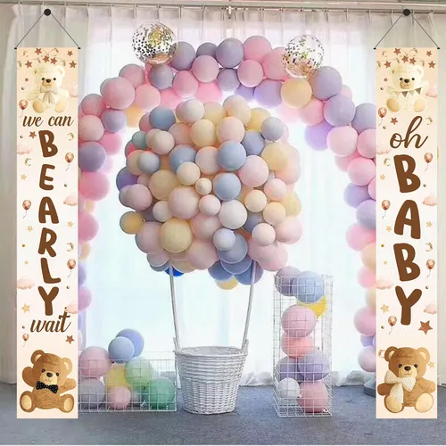 Vista 9 de Decoración de baby shower con texto en inglés «We Can Bearly Wait», 2 unidades, oso para baby shower, porche, letrero de revelación de género
