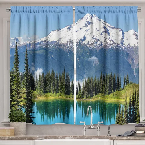Vista 20 de Ambesonne Cortinas rústicas de cocina, recetas temáticas de verduras para chef, tablones de madera rústica, imagen de arte, cortinas de ventana