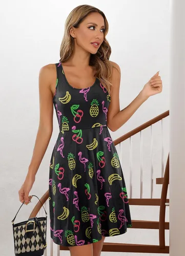 Vista 59 de uideazone - Vestido de mujer sin mangas cuello redondo de verano, para playa, casual, Midi línea A.