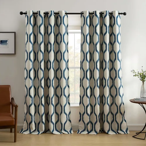 Vista 9 de Elrene Home Fashions Renzo Ikat - Cortina de panel de lino con diseño geométrico para ventana, para oscurecimiento de habitación Negro
