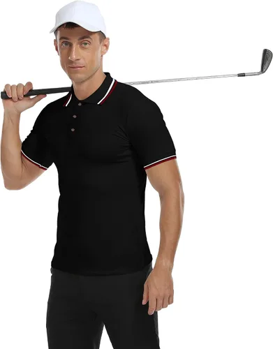 Vista 6 de MLANM Men's Polo Regular-Fit Quick-Dry Golf Striped Short Sleeve Collared T-Shirts