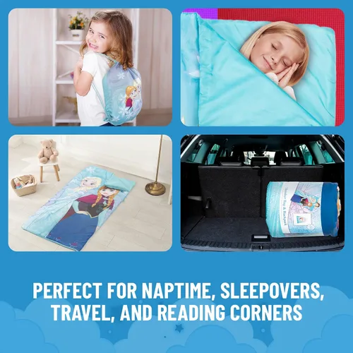 Vista 4 de Jay Franco Disney Frozen Sparkle Saco de Dormir - Saco de dormir/bolsa de dormir ligero para niños, acogedor y cálido, con Anna y Elsa