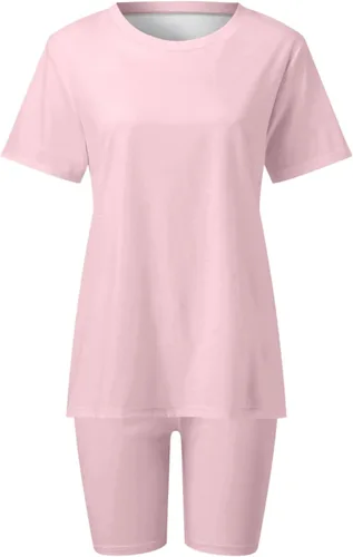 Vista 3 de 2 Piece Outfits for Women Short Sleeve Free Fashion Athletic Yoga Shorts Set Trendy Clothes Essentials Sets Outfits