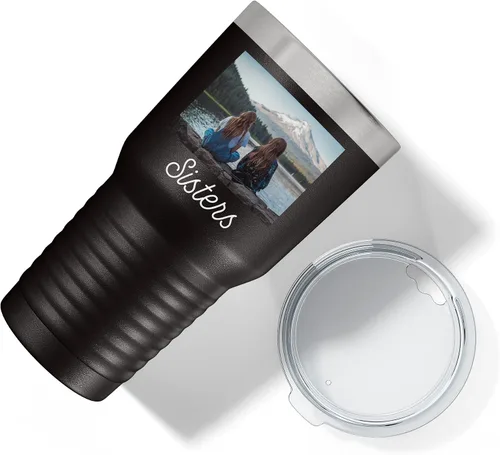 Vista 5 de Vaso personalizado de 30 onzas (17 colores) con foto impresa con aislamiento térmico de acero inoxidable recubierto de polvo con tapa, regalo