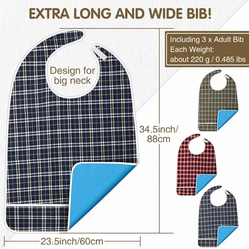 Vista 2 de Toulite 3 baberos para adultos para comer, baberos extra grandes para adultos para hombres mayores, babero impermeable para adultos con recogedor