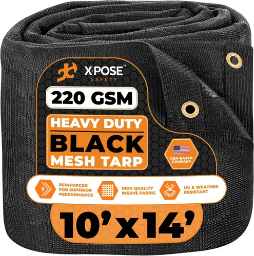 Vista 106 de Xpose Safety Lona de malla resistente, 4 x 10 pies, cubierta protectora negra multiusos con flujo de aire, uso para amarres, sombra, vallas, toldos