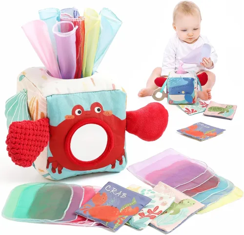 Vista 10 de Youuys Caja de Pañuelos de Juguete para Bebés de 6-12 Meses, Juguetes Sensoriales Montessori para Niño de 1 Año, Juguete Infantil con Pañuelos
