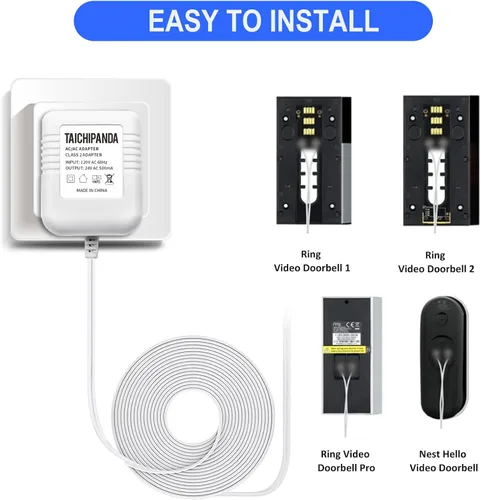 Vista 3 de Transformador de 24 voltios, adaptador de cable C para termostato Nest Honeywell Ecobee y Sensi, transformador de timbre compatible con timbre