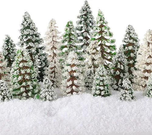 Vista 12 de Skylety 35 Piezas Árboles Modelo de 1.2-6.3 Pulgadas Árboles Miniatura Mixtos Suministros de Diorama Plantas Falsas Escenario de Tren Paisaje Pueblo