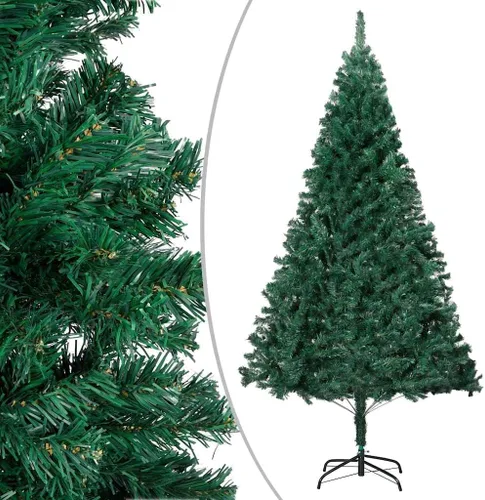 Vista 2 de 6.5ft Pre-Lit Artificial Christmas Tree with 250 LED Lights, Hinged PVC Branches, Metal Stand, and Decorative Balls for Indoor Holiday Decor Verde