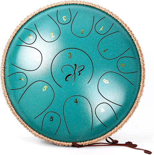 Vista 9 de Tambor de Lengua de Acero - 12 Pulgadas 15 Notas, Tambores de Lengua de Acero para Niños y Adultos, Handpan de Acero con Mazos, Hang Drum con Libro