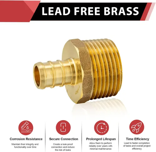 Vista 3 de 2 piezas Pex Barb Crimp accesorios de latón 1/2 pulgadas x 3/4 pulgadas NPT adaptador macho ASTM F1807,Para agua potable PEX1807024 (2)