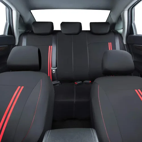 Vista 7 de CAR PASS Juego Universal de Fundas Deportivas para Asientos de Coche, Fundas de Asiento de Tela Transpirable y Cómodas, Juego Completo con Negro rojo