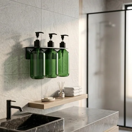 Vista 8 de Dispensador de jabón de ducha recargable Set 500ML con estante de pared