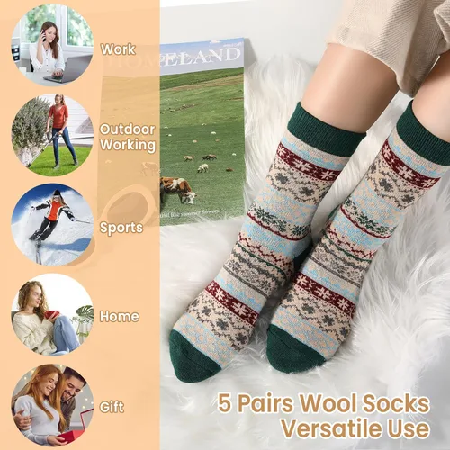 Vista 7 de Clothirily Wool Socks for Women, Vintage Womens Wool Socks, Winter Warm Boot Sock for Women Men, Thick Winter Cozy Sock