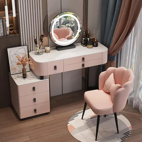 Vista 8 de Escritorio de tocador con espejo iluminado, mesa de tocador de maquillaje con luces, 3 modos de iluminación de color, brillo ajustable, mesa