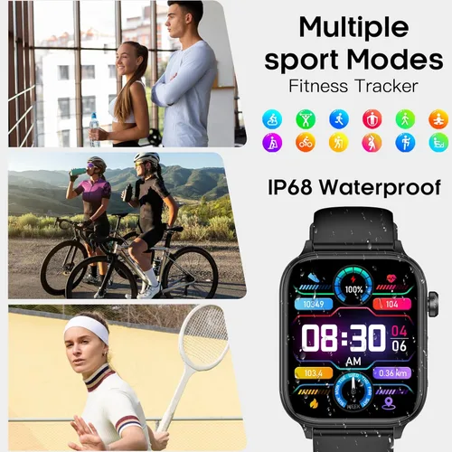 Vista 5 de Reloj inteligente para hombres y mujeres (responder/hacer llamadas), reloj de fitness de 1.96" con pantalla HD, monitor de presión