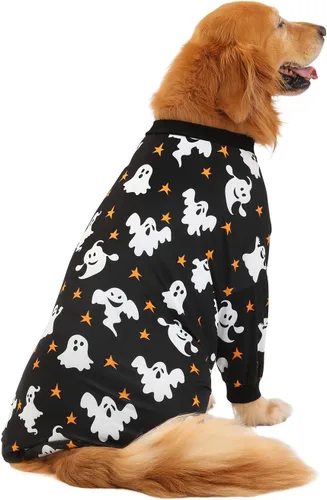 Vista 3 de HDE Pijama de una pieza para perro, ligero, para perros M-3XL, estrellas fantasmales, talla S