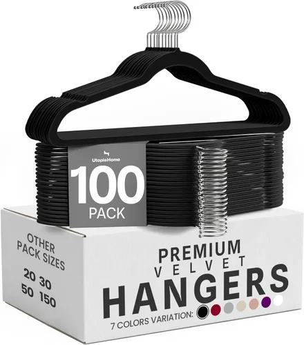 Vista 24 de Utopia Home - Perchas de terciopelo, color negro, paquete de 20 Luxury Non-Slip Slim Pant & Coat Hangers Strong Space-Saving Clothes Hangers