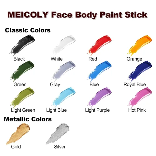Vista 6 de MEICOLY Barra de Pintura Facial y Corporal Negra (1.06 Oz), Pintura Facial Negra Impermeable para Gato Halloween SFX Cráneo Joker Zombi Vampiro