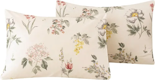 Vista 17 de ECOCOTT Juego de 2 fundas de almohada florales de tamaño estándar, 100% algodón lavado con cierre de sobre, fundas de almohada estampadas de flores