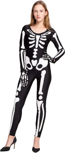 Vista 2 de Spooktacular Creations Body de esqueleto de Halloween con patrones de brillo y guantes de esqueleto para mujer