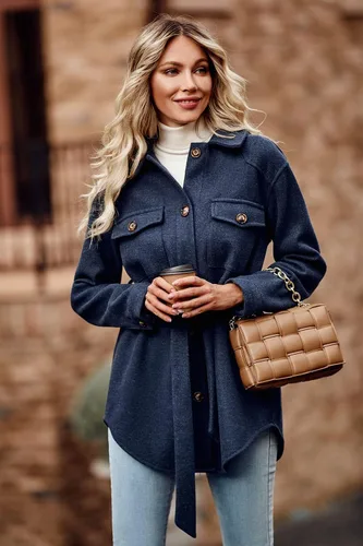 Vista 2 de PRETTYGARDEN Chaqueta de otoño con solapa y cinturón para mujer