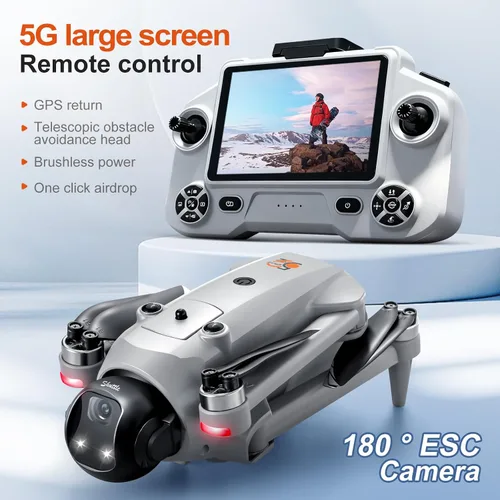 Vista 3 de YL059 GPS Drone con pantalla Control remoto Motor sin escobillas, 2 baterías. Negro - 2Baterías