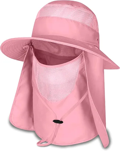 Vista 11 de Sombrero de pesca Sun Bonnie para hombres y mujeres, protección UV, gorra ligera, ala ancha, solapa desmontable para el cuello y cubierta facial