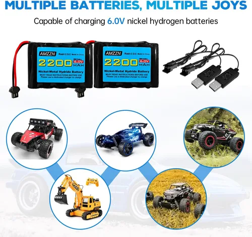 Vista 2 de 2 pilas AA NiMH de 6.0 V 2200 mAh con enchufe SM-2P y cargador USB para TB141 TB142 DE37 RC coche de juguete, excavadora RC, camión