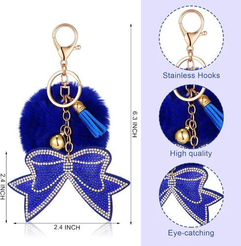 Vista 3 de Mochila grande de animadora con llavero de lazo, mochila con purpurina para animadoras, bolsas de regalo para animadoras (azul)