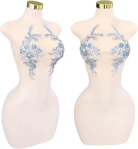 Vista 19 de Parches de cristal hechos a mano con cuentas de encaje de diamantes de imitación para accesorios de ropa de vestir (S1-champán)