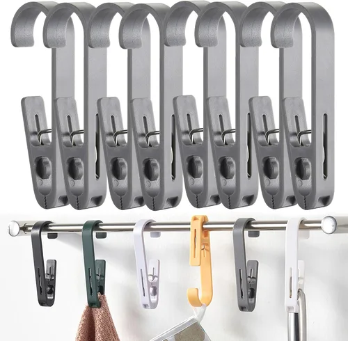 Vista 11 de iBetterLife Alfileres de ropa resistentes para exteriores, 8 ganchos grandes para ropa sucia con clips, abrazaderas organizadoras de armario