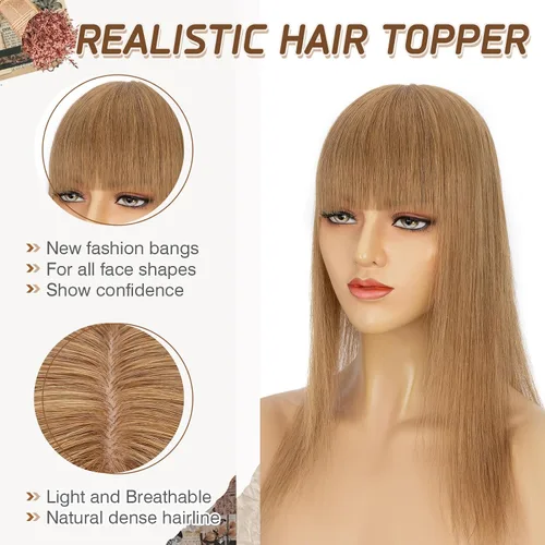 Vista 165 de Rich Choices Pelucas con topper de cabello para mujeres, cabello humano real 100% Remy, sin flequillo, para mujeres con adelgazamiento en la parte