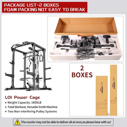 Vista 9 de Power Cage - Rack de Potencia Multifunción con Sistema de Cruce de Cables, Rack para Sentadillas de Capacidad de 1800 LBS con Banco de Pesas