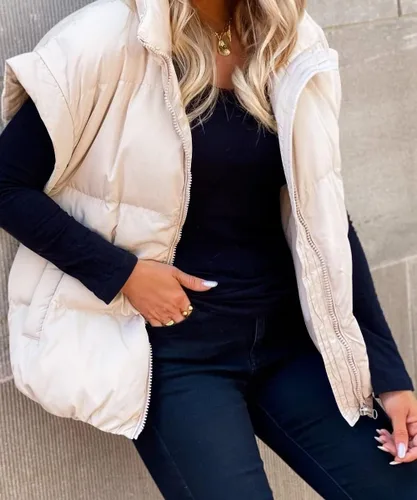 Vista 4 de Niceyi Women's Quilted Puff Vest Short Sleeve Zipper Waistcoat Outerwear Padded Jacket Winter Coat with Pockets