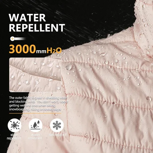 Vista 6 de Outdoor Ventures Chaqueta acolchada corta acolchada con cremallera completa para mujer, abrigo de invierno ligero y cálido