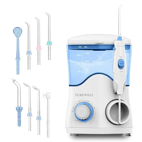 Vista 8 de TUREWELL FC162 Irrigador dental de agua para dientes/frenos, 10 niveles de presión, 8 puntas de chorro de agua para la familia, irrigador dental