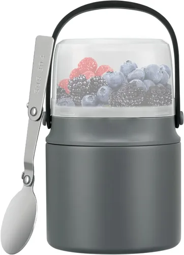 Vista 9 de Termo 2 en 1 para comida caliente con contenedor de aperitivos, contenedor de alimentos aislado de acero inoxidable de 20 onzas con asa y cuchara