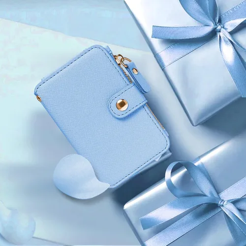 Vista 87 de Cartera con llavero, tarjetero con bloqueo RFID de piel, funda para tarjetas de crédito con cremallera para mujer