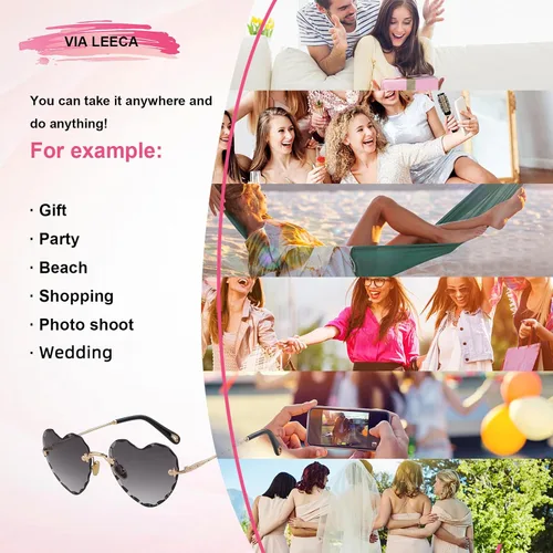 Vista 5 de Gafas de sol sin montura con forma de corazón para mujer, gafas de sol grandes y modernas con marco de metal